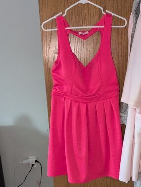 Candie's Hot Pink Pleated V-Neck Mini Dress